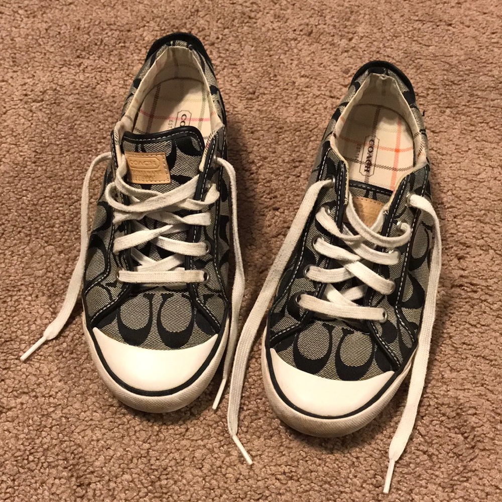 Black and white coach shoes